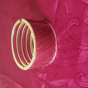 Vintage Wide Cuff Bracelet Burgundy Spring Cuff Bracelet Gold Hinged Clo…